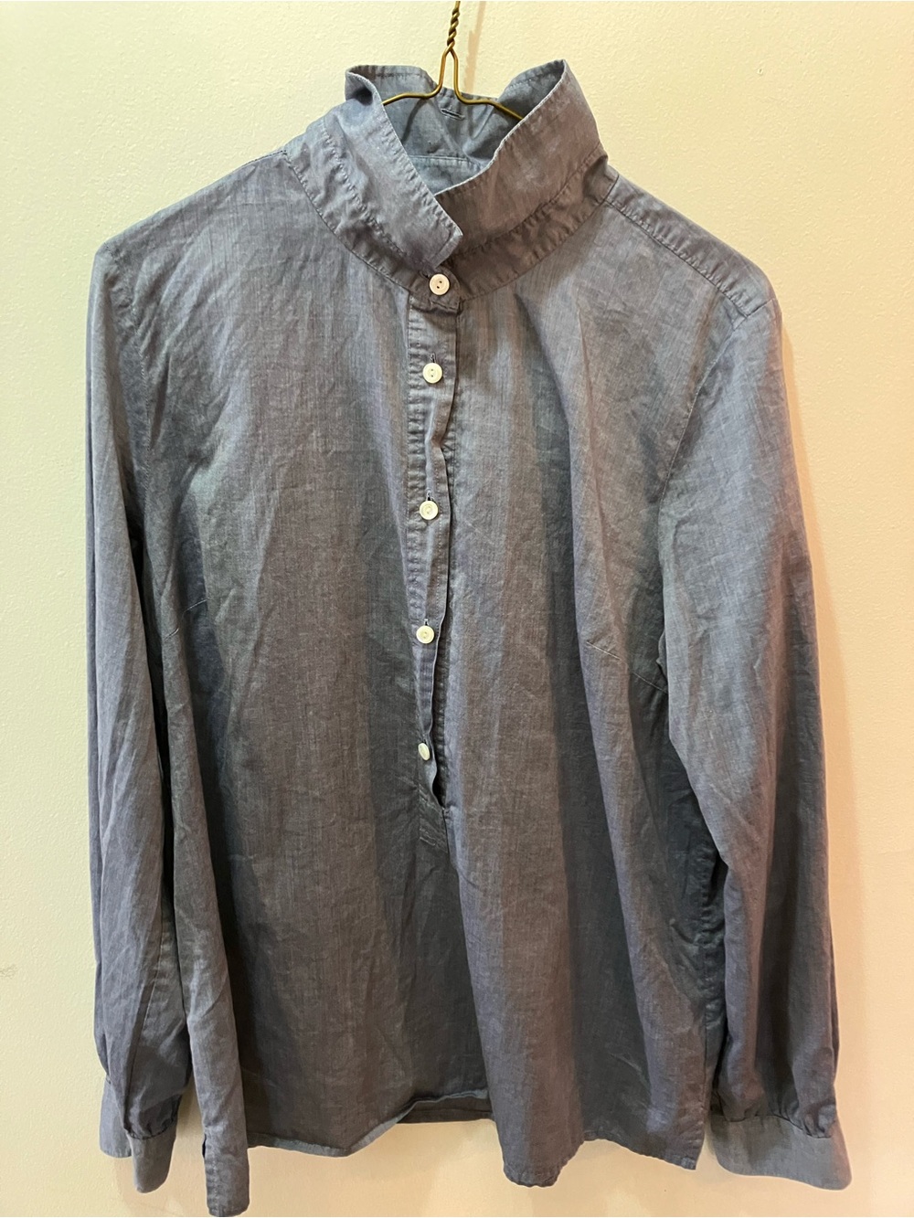 J. Crew lightweight blue button-up tunic style shirt